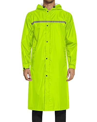 AXESQUIN Lange Regenjacke Herren Wasserdicht Atmungsaktiv mit Kapuze Packbar Regenmantel mit Reflektierender Streifen Regenponcho für Outdoor Fahrrad Wander-Fluor XXL von AXESQUIN
