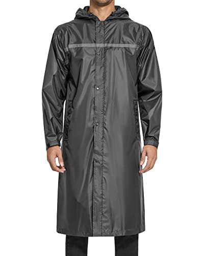 AXESQUIN Lange Regenjacke Herren Wasserdicht Atmungsaktiv mit Kapuze Packbar Regenmantel mit Reflektierender Streifen Regenponcho für Outdoor Fahrrad Wander-Grau L von AXESQUIN