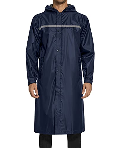 AXESQUIN Lange Regenjacke Herren Wasserdicht Atmungsaktiv mit Kapuze Packbar Regenmantel mit Reflektierender Streifen Regenponcho für Outdoor Fahrrad Wander-Navy Blau L von AXESQUIN