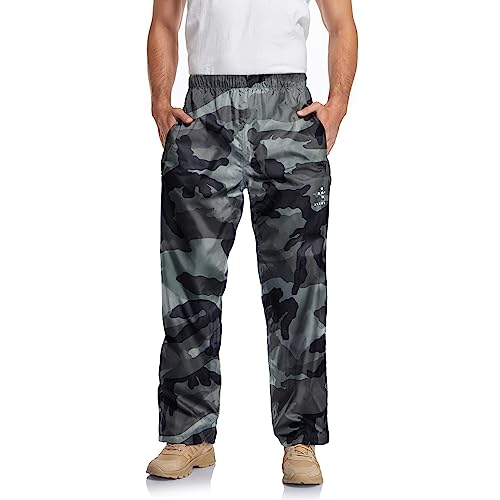 AXESQUIN Regenhose Herren Wasserdicht Atmungsaktiv Leichte Winddicht Outdoorhose mit Reißverschlusstaschen zum Fahrrad Wandern Camping-Camo Grün-S von AXESQUIN