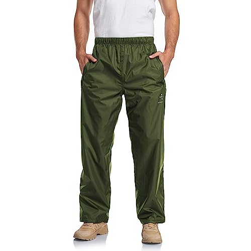 AXESQUIN Regenhose Herren Wasserdicht Atmungsaktiv Leichte Winddicht Outdoorhose mit Reißverschlusstaschen zum Fahrrad Wandern Camping-Olive-M von AXESQUIN