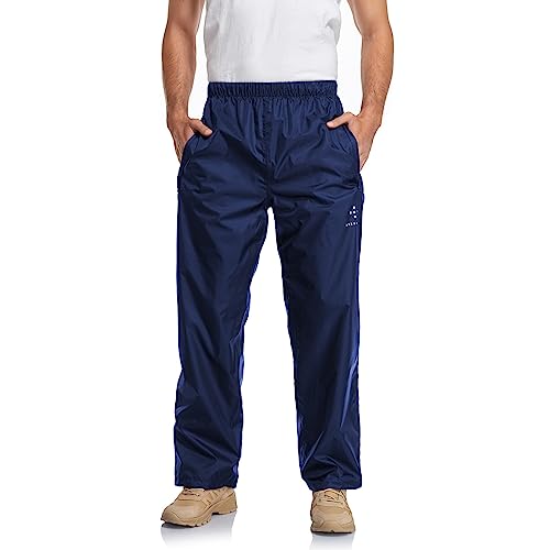 AXESQUIN wasserdichte Herrenhose mit Taschen, Outdoor-Regenhose, Winddicht, atmungsaktiv, verstaubar, Regenüberhose für Wandern, Wandern, Navy, 27-32 von AXESQUIN