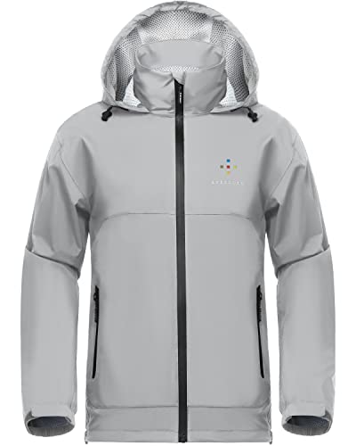 AXESQUIN Regenjacke Herren Wasserdicht Atmungsaktiv Leichte Regenmantel mit Kapuze Packbar Windbreaker Winddicht Outdoorjacke für männer-Hellgrau S von AXESQUIN