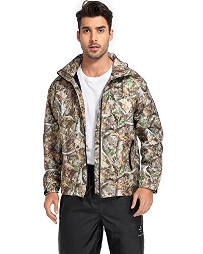 AXESQUIN Regenjacke Herren Wasserdicht Atmungsaktiv Leichte Regenmantel mit Kapuze Packbar Windbreaker Winddicht Outdoorjacke für männer-Tarnung XXL von AXESQUIN