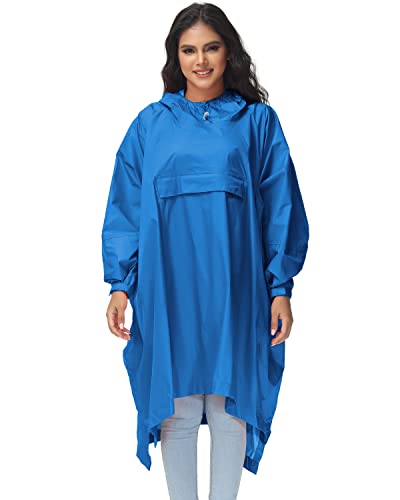 AXESQUIN Regenponcho Damen Wasserdicht Atmungsaktiv mit Reflektoren Regencape mit Kapuze Fahrradponcho für Weiblich Regen Poncho Geeignet für Fahrrad Wandern Camping-Blau Einheitsgröße von AXESQUIN