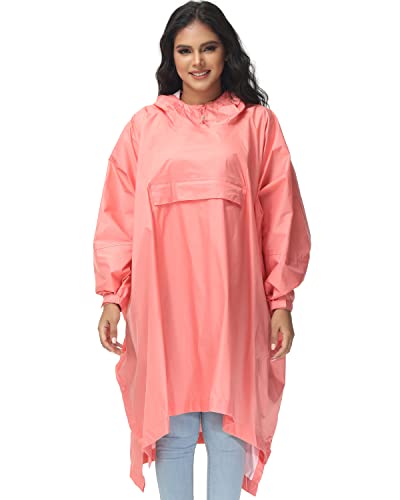 AXESQUIN Regenponcho Damen Wasserdicht Atmungsaktiv mit Reflektoren Regencape mit Kapuze Fahrradponcho für Weiblich Regen Poncho Geeignet für Fahrrad Wandern Camping-Rosa Einheitsgröße von AXESQUIN