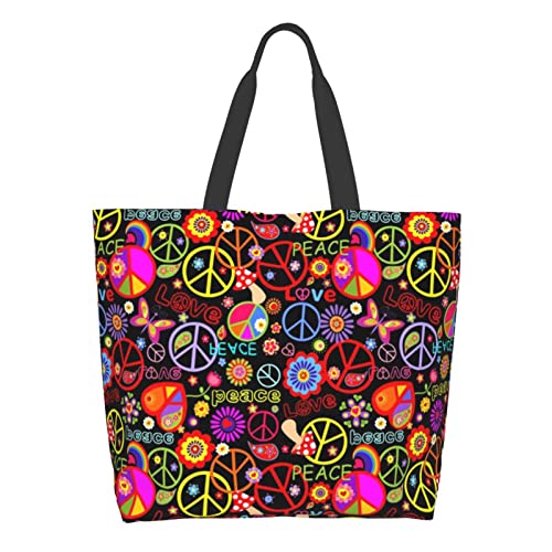 AXETVSOK Handtasche Schultertasche, Peace and Love Tote Bag, Lebensmitteltaschen wiederverwendbare Einkaufstasche, siehe abbildung, Einheitsgröße von AXETVSOK