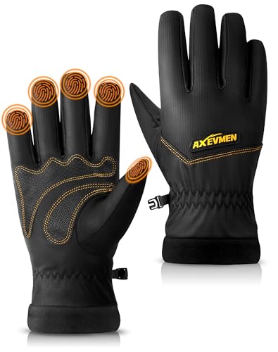 AXEVMEN Winterhandschuhe Herren Damen – Wasserdicht, Thermo Touchscreen mit Plüschfutter & Winddicht & rutschfest für Ski, Radfahren, Outdoor-Laufen und Wandern (Schwarz, XL) von AXEVMEN