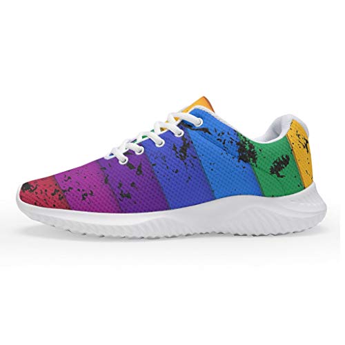 AXGM Damen Herren Laufschuhe Turnschuhe Sportschuhe - Steigung Regenbogen Streift Graffiti Mode Straßenlaufschuhe Beiläufig Leicht Trainer Schuhe Wanderschuhe Sneakers Größe 35-47 White 43 von AXGM