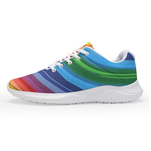 Damen Herren Sportschuhe Herren Damen Laufschuhe Turnschuhe Farbverlauf Regenbogen Streifen Sportschuhe Mode Straßenlaufschuhe Freizeit rutschfest Trainers Schuhe Wanderschuhe White 43 von AXGM