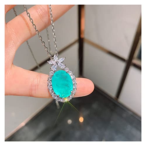 AXHNGUQB Ketten für Damen 925 Sterling Silber blauer Stein Aquamarin Paraiba Turmalin Lab Diamanten Anhänger Halskette Ohrringe Hochzeit Damenschmuck erfüllen (Color : Aquamarine, Size : Necklace) von AXHNGUQB