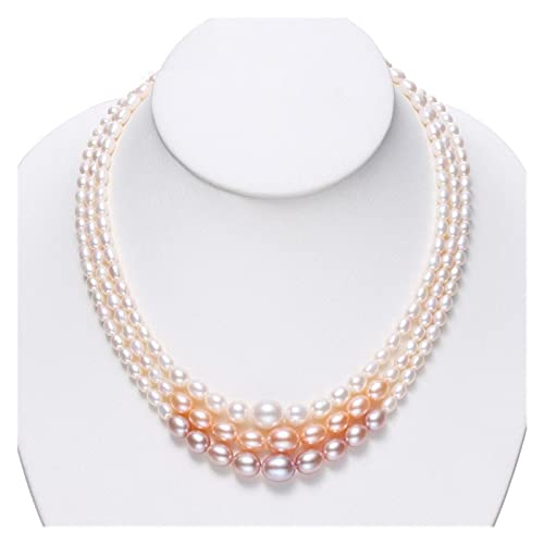 AXHNGUQB Ketten für Damen Echte Süßwasser-Halbperlenkette, weißer Farbverlauf, kleine Perlenkette, Mädchen-Geburtstagsgeschenk (Color : 6 1/8, Size : Pink pearl necklace) von AXHNGUQB