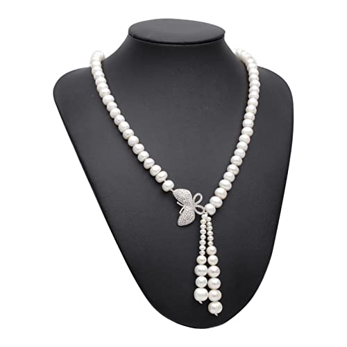 AXHNGUQB Ketten für Damen Echte natürliche Süßwasser-Perlenkette for Frauen, Hochzeits-Halskette mit weißem Choker-Anhänger (Size : 9-10mm) von AXHNGUQB