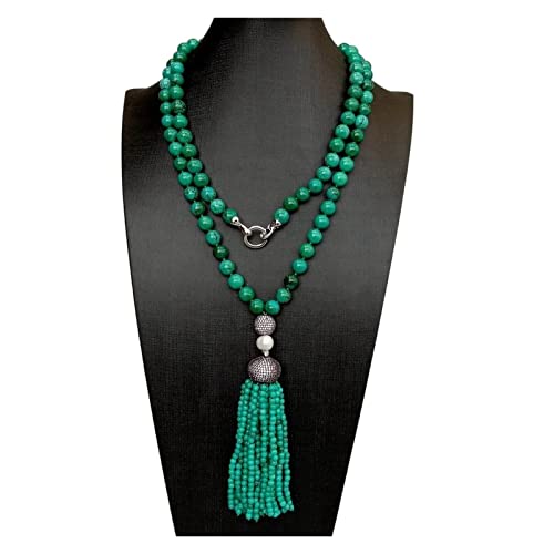 AXHNGUQB Ketten für Damen Grüne Türkis Lange Halskette Zirkonia Pave Pave Cap Tassel Mala 42inch von AXHNGUQB