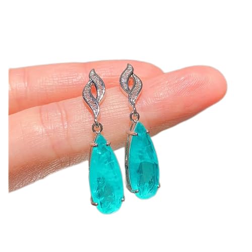 AXHNGUQB Ketten für Damen Trend 925 Sterling Silber Lake Blue Paraiba Turmalin Edelstein Anhänger Halskette Ohrringe Hochzeitsschmuck Sets for Frauen erfüllen (Color : 45cm, Size : Earrings) von AXHNGUQB