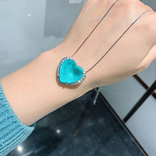 AXHNGUQB Ketten für Damen Trend Herz Paraiba Turmalin Aquamarin Lab Diamant Anhänger 925 Sterling Silber Halskette Hochzeitsschmuck erfüllen (Color : Aquamarine, Size : Necklace) von AXHNGUQB