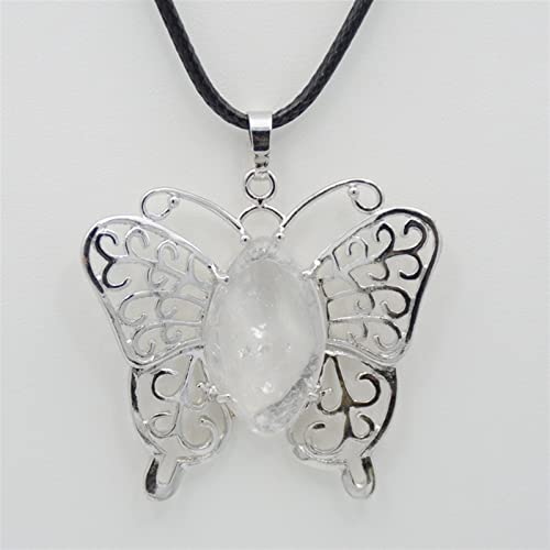 AXHNGUQB Raumdekoration Neue süße Schmetterling Anhänger & Halskette Silber Farbe Flügel Naturstein Rosa Quarze Kristallauge Pferdeform Perlen Frauen Schmuck (Color : White Crystal) von AXHNGUQB