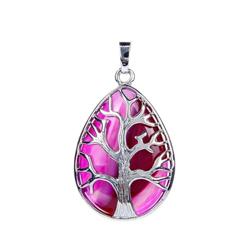 AXHNGUQB Raumdekoration Schmuck Opal Amethysten Türkise Rose Rosa Quarz Lapis Stein Teardrop Bead Tree Anhänger for Damen Halsketten (Color : Hot Pink Agates) von AXHNGUQB