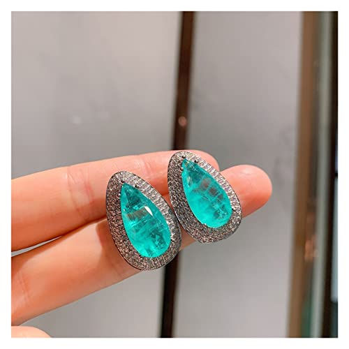 Ketten für Damen Charms 925 Sterling Silber 10 * 20 mm Paraiba Turmalin Edelstein Ohrring Halskette Ring Set for Frauen Hochzeit Cocktail Edlen Schmuck erfüllen ( Color : 45cm , Size : Earrings ) von AXHNGUQB