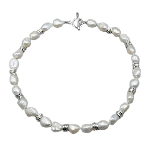 Ketten für Damen Handgemachte natürliche barocke weiße Perlen-Silber-Ring-Zusatz-Halsketten-weibliches Hochzeits-Mädchen-Modeschmuck-einfacher Schmuck erfüllen ( Color : 45cm , Size : Multicolor ) von AXHNGUQB