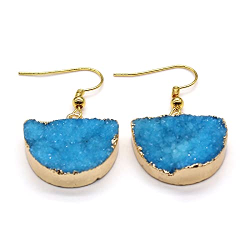 Raumdekoration Natürlicher Achat-Kristall, Quarz, buntes Wasser, Halbmondform, baumelnde Hakenohrringe for Frauen, Schmuck, Geschenk, Blau (Color : Blue) von AXHNGUQB