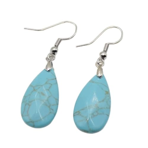 Raumdekoration Naturstein Wassertropfen Ohrringe facettenreiche Perlen Anhänger Ohrring Opal Kristall Quarze Steine ​​Ohrschmuck for Frauen (Color : Turquoise) von AXHNGUQB