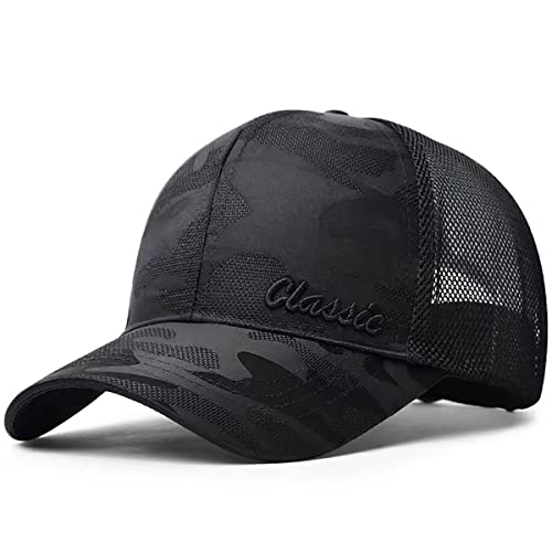 AXIAO Herren Classic Trucker Cap Camouflage Verstellbare Mesh Cap Running Caps Für Großen Kopf Übergroße Sport Caps Schnelltrocknend Basecap (Schwarz XL（60-65）) von AXIAO