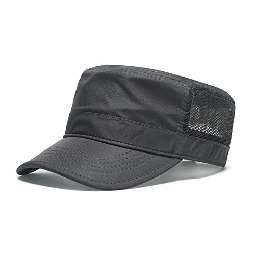 AXIAO Mesh Military Cap für Herren Atmungsaktiv Flat Top Cadet Hat Verstellbare Army Kappe Sport mütze Baseball mütze (dunkelgrau) von AXIAO