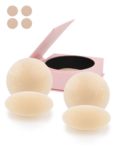 AXKIIN Atmungsaktive Silikon Nippelpads 2 Paar,Klebe BH Push Up für kleine Brüste, Selbstklebender Unsichtbarer BH,Nipple Cover ohne Träger von AXKIIN
