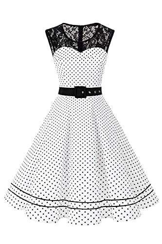 AXOE Damen Abendkleider Elegant für Hochzeit Festlich Kleid Vintage Weiß mit Schwarz Gepunktete Übergröße 46, 4XL von AXOE