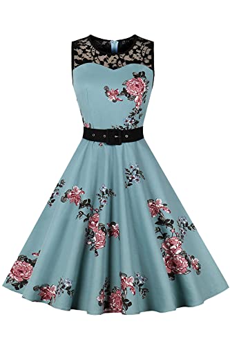 AXOE Damen Cocktailkleid Rockabilly Kleid Festlich Blumen Hochzeit F05, Gr.38, L von AXOE