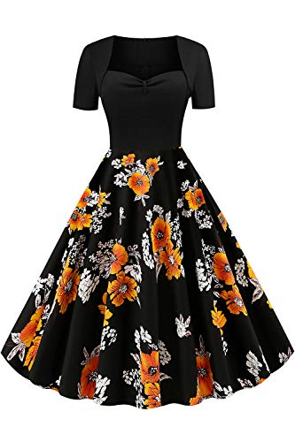 AXOE Damen Elegantes 50 Jahre Kleider Festlich mit Kurzarm Partykleid Schwarz Gr.36, F7, S von AXOE