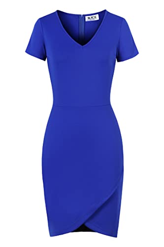 AXOE Damen Etuikleid Elegant für Hochzeit Cocktailkleid Cutout Kleid mit V Ausschnitt Knielang Marine Blau, Gr.42, XXL von AXOE