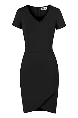 AXOE Damen Etuikleid Elegant für Hochzeit Cocktailkleid Cutout Kleid mit V Ausschnitt Knielang Schwarz, Gr.44, 3XL von AXOE