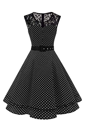 AXOE Damen Petticoat Kleid Polka Dots Tanzkleider Festkleid Schwarz mit Weiß Gepunktet Übergröße 44, 3XL von AXOE