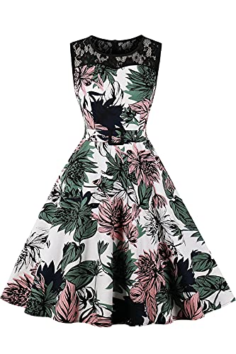 AXOE Damen Vintage Kleid 50er Jahre Rockabilly Blumenkleid für Sommer mit Gürtel F1, Gr.34, S von AXOE