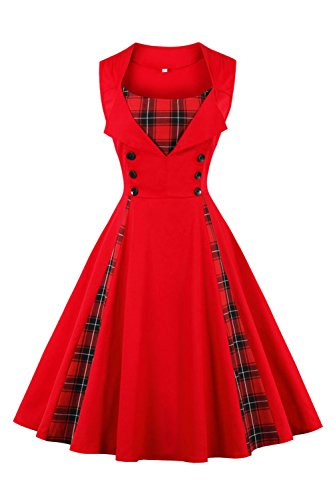 Axoe Damen 50er Jahre Cocktailkleid Rockabilly Elegantes Faltenrock Festliches Partykleider Vintage Kleid Audrey Hepburn Abendkleider mit Polka Dots Knielang, Rot, S (36 EU) von AXOE