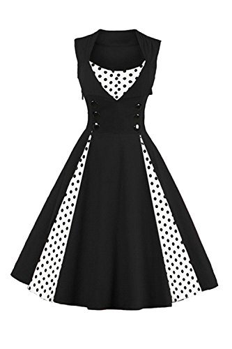 Axoe Damen 50er Jahre Cocktailkleid Rockabilly Elegantes Faltenrock Festliches Partykleider Vintage Kleid Audrey Hepburn Abendkleider mit Polka Dots Knielang, Schwarz-weiß, 2XL (46 EU) von AXOE