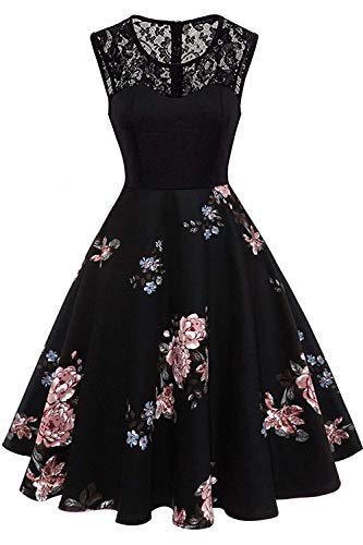 Axoe Damen 50er Jahre Rockabilly Kleid mit Blumenmuster Ärmellos, Farbe04, L (42 EU) von AXOE