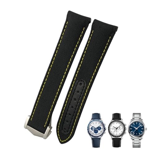 AXPTI 19 mm, 20 mm, 21 mm, hochdichtes Nylon-Leinen-Armband, gebogenes Ende, passend für Omega Seamaster 300 AT150 Speedmaster Longines Uhrenarmband, 19mm Gold clasp, Achat von AXPTI