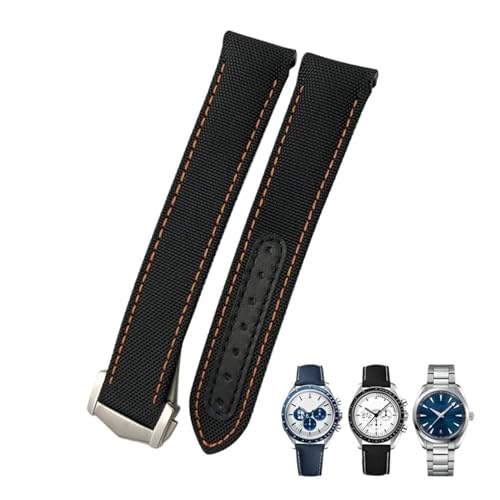 AXPTI 19 mm, 20 mm, 21 mm, hochdichtes Nylon-Leinen-Armband, gebogenes Ende, passend für Omega Seamaster 300 AT150 Speedmaster Longines Uhrenarmband, 21mm Black clasp, Achat von AXPTI