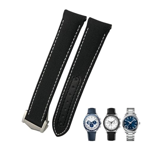 AXPTI 19 mm, 20 mm, 21 mm, hochdichtes Nylon-Leinen-Armband, gebogenes Ende, passend für Omega Seamaster 300 AT150 Speedmaster Longines Uhrenarmband, 21mm Gold clasp, Achat von AXPTI