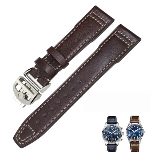 AXPTI 20 mm, 21 mm, 22 mm, Echtleder-Armband, passend für IWC-Pilotenuhr IW3777 Portofino Mark 18, schwarz, blau, braun, Herrenarmband, 21 mm, Achat von AXPTI