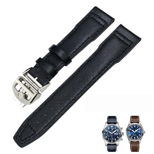 AXPTI 20 mm, 21 mm, 22 mm, Echtleder-Armband, passend für IWC-Pilotenuhr IW3777 Portofino Mark 18, schwarz, blau, braun, Herrenarmband, 21 mm, Achat von AXPTI