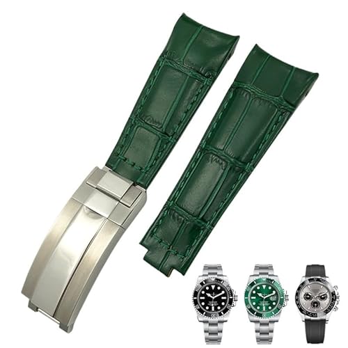 AXPTI Lederarmband, 20 mm, Bogenende, geeignet für Rolex Submariner GMT, Bambusnarbung, Grün, Blau, Braun, Rindsleder, Large, Achat von AXPTI