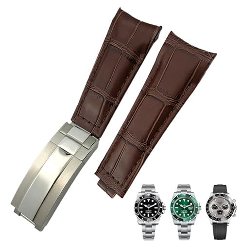 AXPTI Lederarmband, 20 mm, Bogenende, geeignet für Rolex Submariner GMT, Bambusnarbung, Grün, Blau, Braun, Rindsleder, Large, Achat von AXPTI