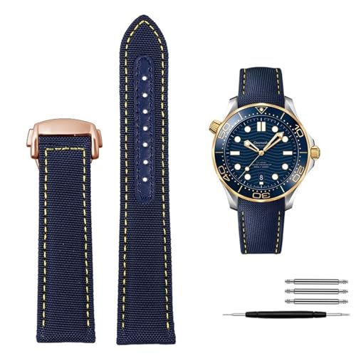 AXPTI Nylon-Lederband mit hoher Dichte für Omega New Seamaster 300 Super Master AT150 Gewebe-Leder, Aqua Terra, Herrenarmband, 19 mm, 20 mm, 19 mm, Achat von AXPTI