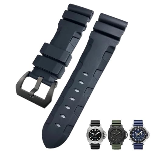 AXPTI Uhrenarmband aus Naturgummi, 26 mm, 24 mm, passend für Panerai PAM, Silikon-Uhrenarmband, wasserdicht, Werkzeuge (Farbe: Schwarz, Blau, Schwarz, Größe: 26 mm) von AXPTI