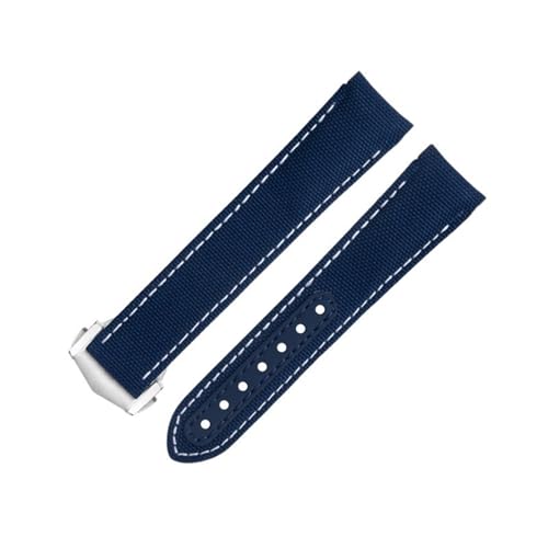 AXPTI Uhrenarmband aus Nylongewebe, 20 mm, passend für Omega-Armband für AT150 Seamaster 300 Planet Ocean De Ville Speedmaster Uhrenarmband mit gebogenem Ende, Weiß, 20 mm, Achat von AXPTI