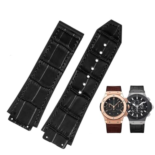 AXPTI Uhrenarmband aus echtem Rindsleder, Gummi, 26 x 19 mm, für Hublot Strap Big Bang, Edelstahlschnalle, Braun / Schwarz, 26-19mm, Achat von AXPTI